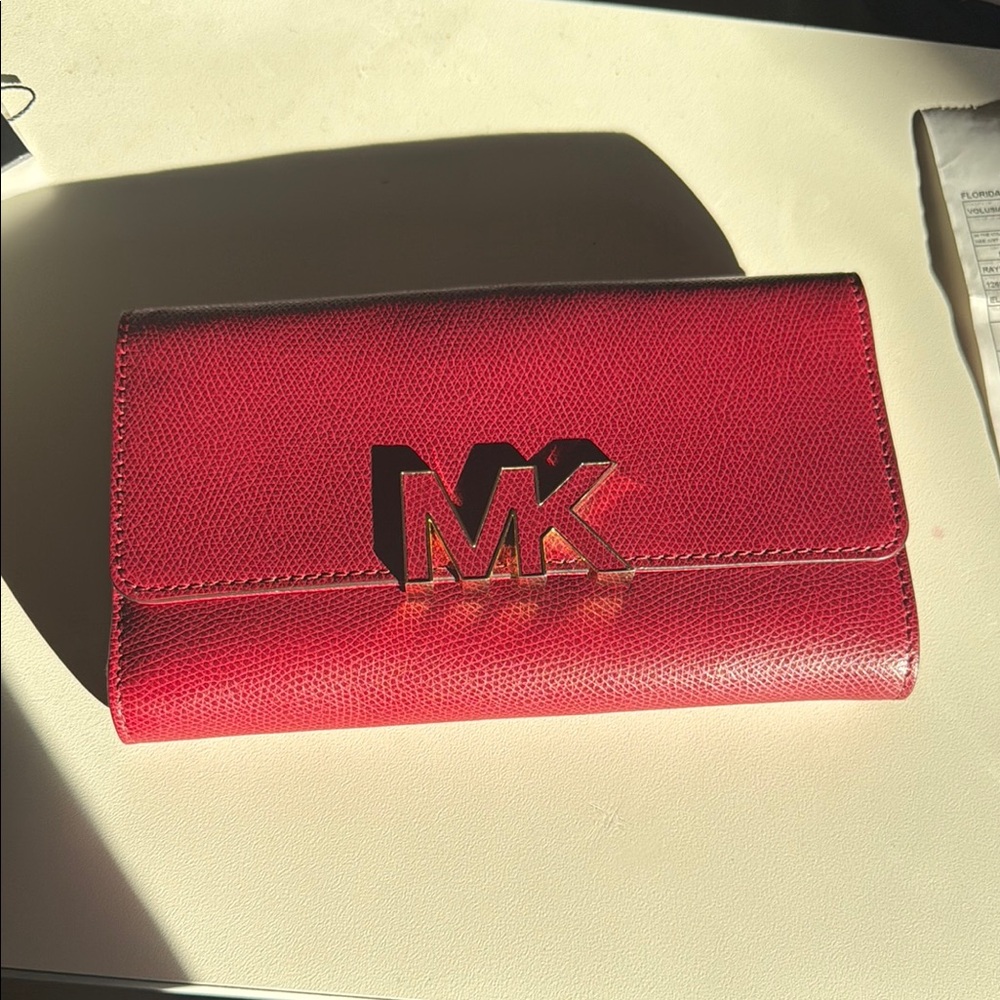 Michael Kors Red Leather Wallet Sleek Design